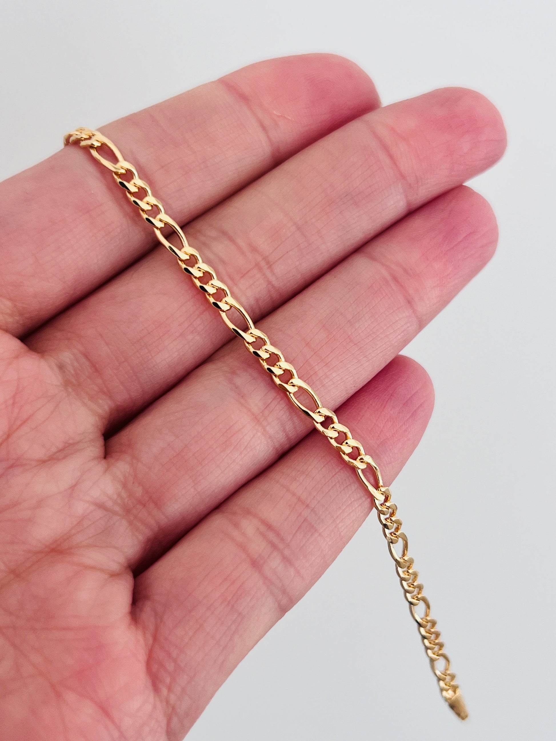 18KT Gold Filled Bracelets, Gold Filled 3mm Figaro Bracelet | Sleek Chain for Everyday Luxe by HAUS OF MONOGRAM