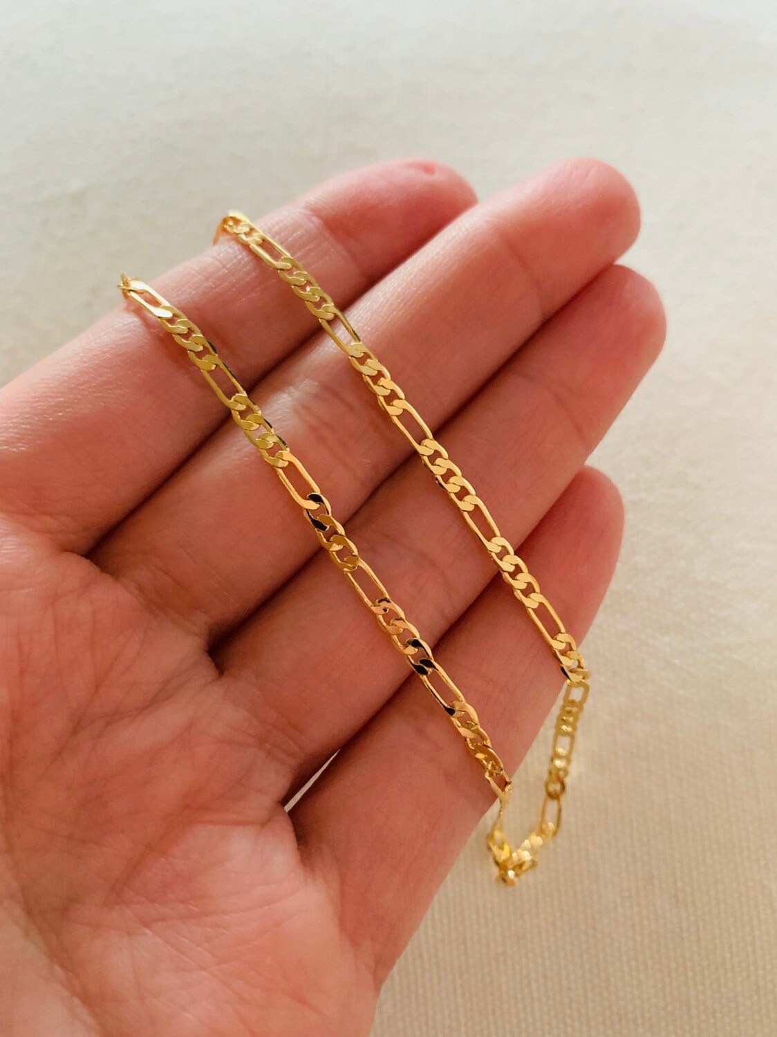 18KT Gold Filled Anklets, Gold Filled 3mm Flat Figaro Anklet | Sleek Everyday Foot Chain by HAUS OF MONOGRAM