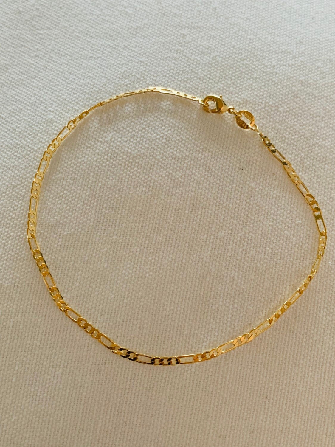 18KT Gold Filled Anklets, Gold Filled 3mm Flat Figaro Anklet | Sleek Everyday Foot Chain by HAUS OF MONOGRAM