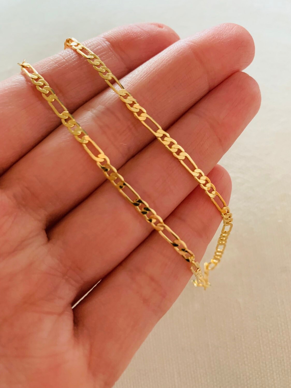 18KT Gold Filled Anklets, Gold Filled 3mm Flat Figaro Anklet | Sleek Everyday Foot Chain by HAUS OF MONOGRAM