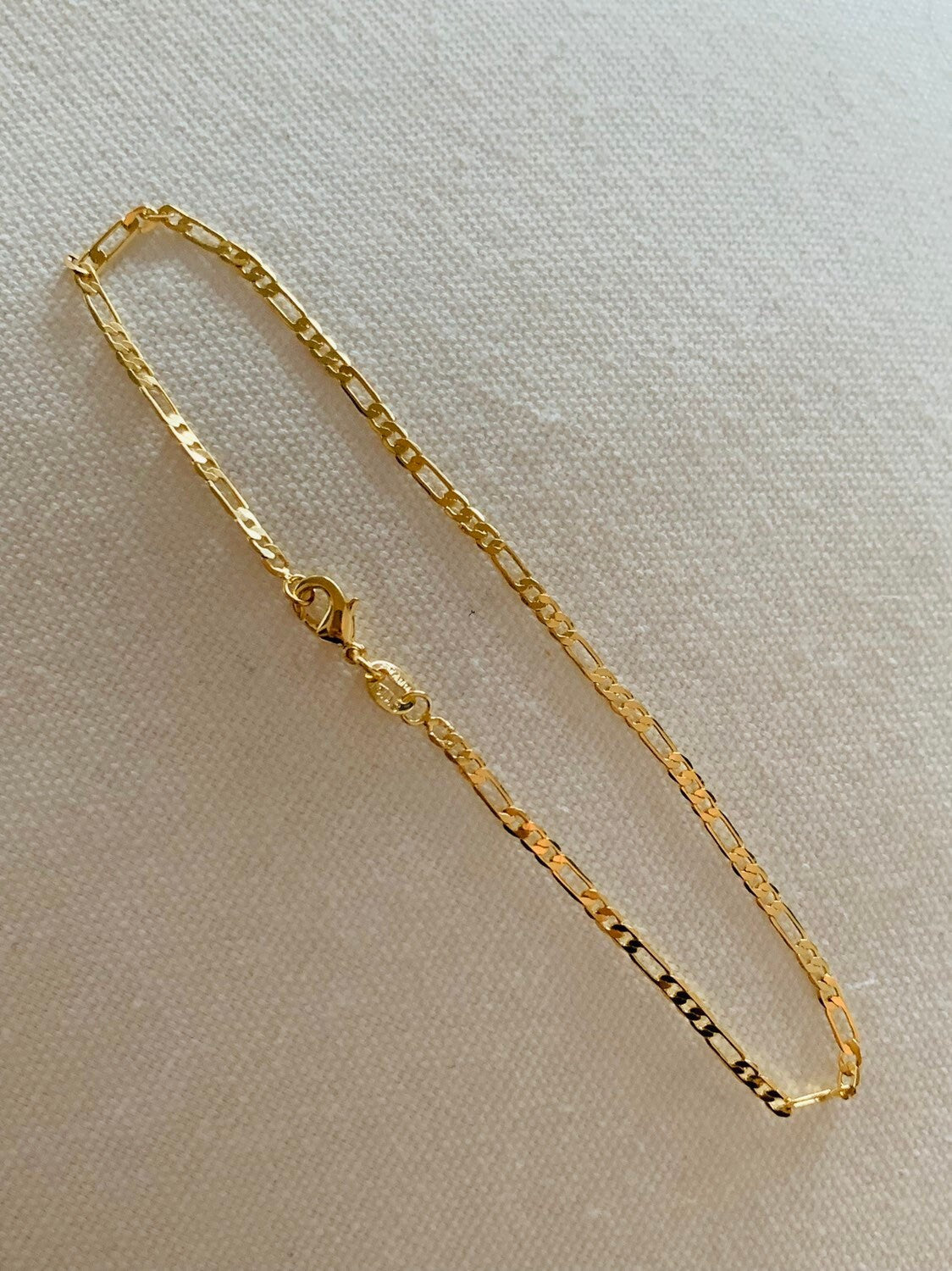18KT Gold Filled Anklets, Gold Filled 3mm Flat Figaro Anklet | Sleek Everyday Foot Chain by HAUS OF MONOGRAM