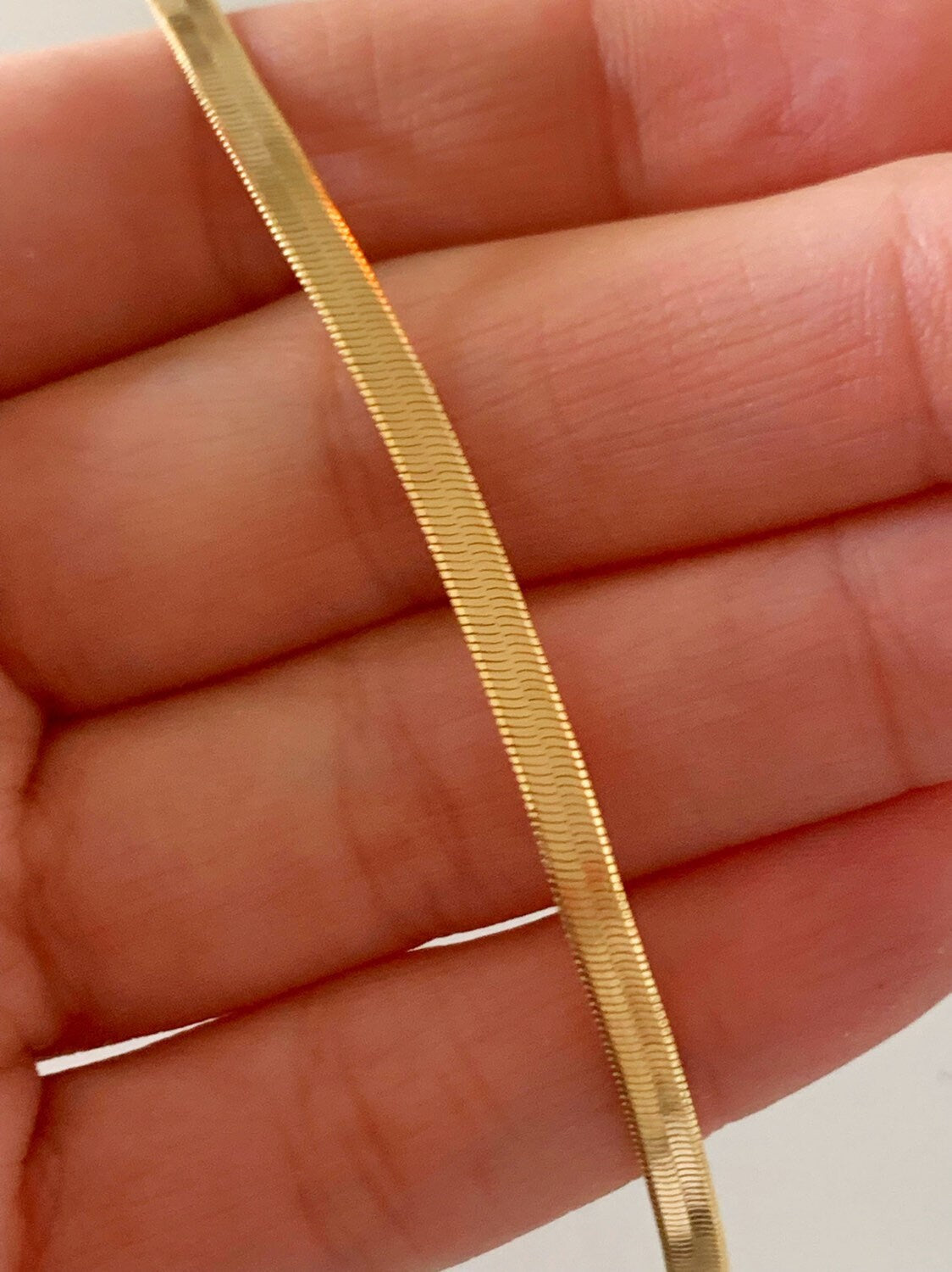 18KT Gold Filled Anklets, Gold Filled 3mm Herringbone Anklet | Sleek Flat Chain Shine by HAUS OF MONOGRAM