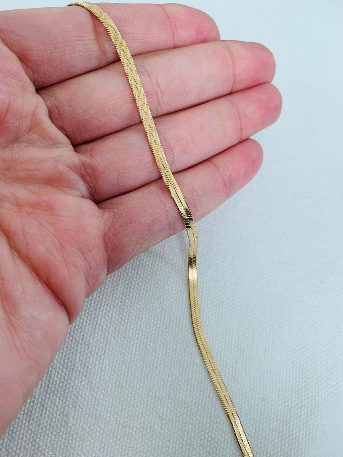 18KT Gold Filled Anklets, Gold Filled 3mm Herringbone Anklet | Sleek Flat Chain Shine by HAUS OF MONOGRAM
