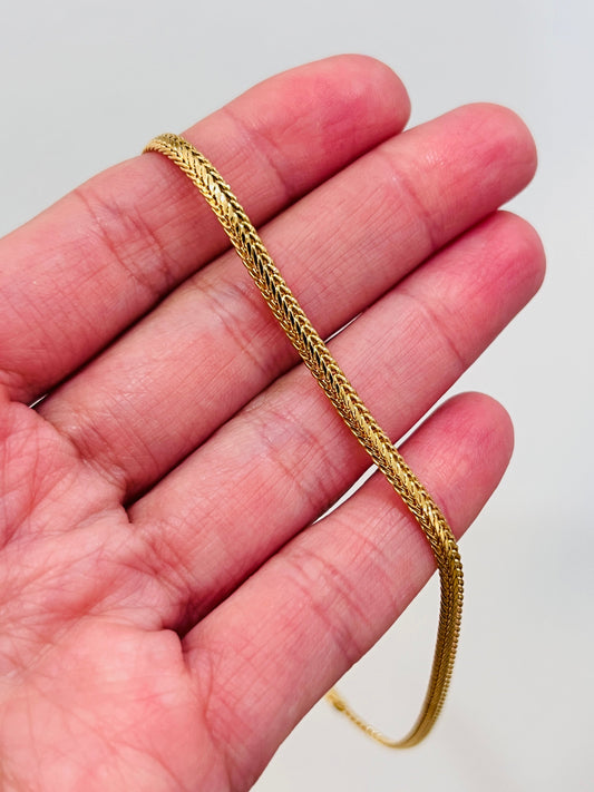 18KT Gold Filled Anklets, Gold Filled 3mm Herringbone Anklet | Textured Gold Chain by HAUS OF MONOGRAM