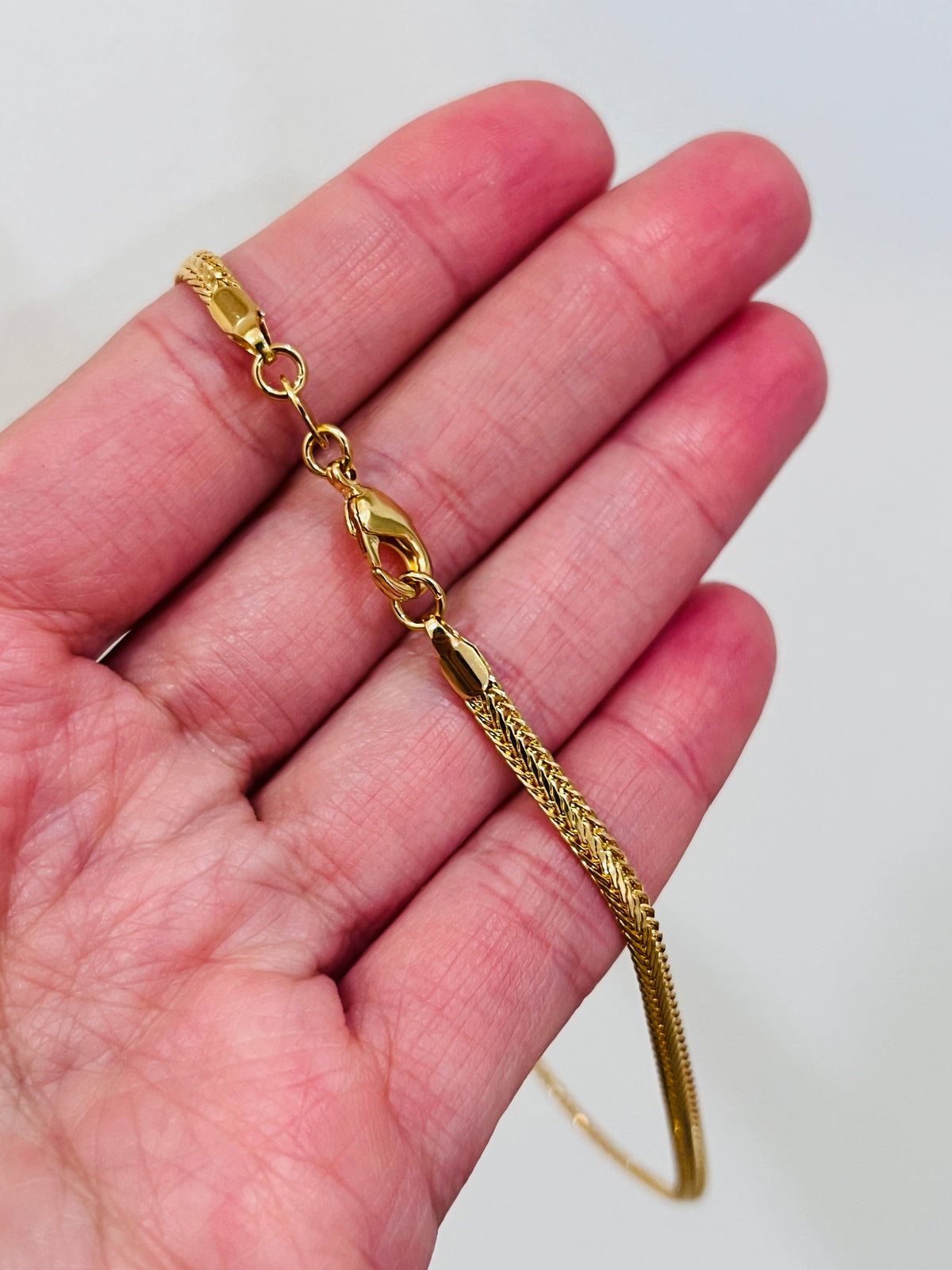 18KT Gold Filled Anklets, Gold Filled 3mm Herringbone Anklet | Textured Gold Chain by HAUS OF MONOGRAM