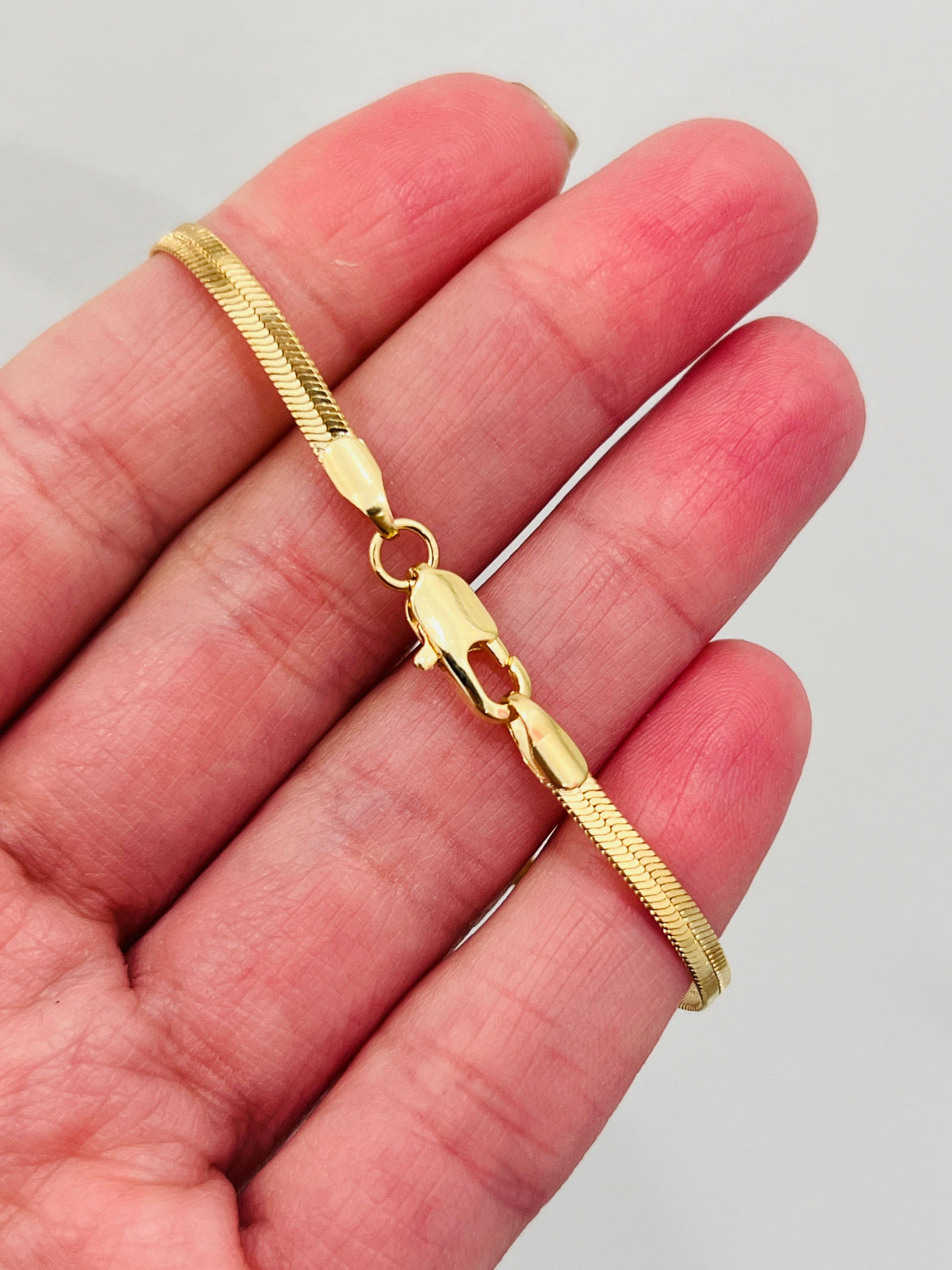 18KT Gold Filled Bracelets, Gold Filled 3mm Herringbone Bracelet | Sleek Flat Chain Statement by HAUS OF MONOGRAM