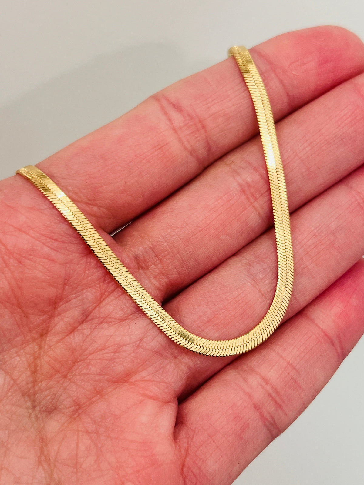 18KT Gold Filled Bracelets, Gold Filled 3mm Herringbone Bracelet | Sleek Flat Chain Statement by HAUS OF MONOGRAM