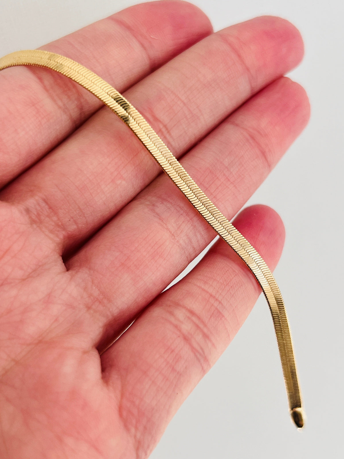 18KT Gold Filled Bracelets, Gold Filled 3mm Herringbone Bracelet | Sleek Flat Chain Statement by HAUS OF MONOGRAM