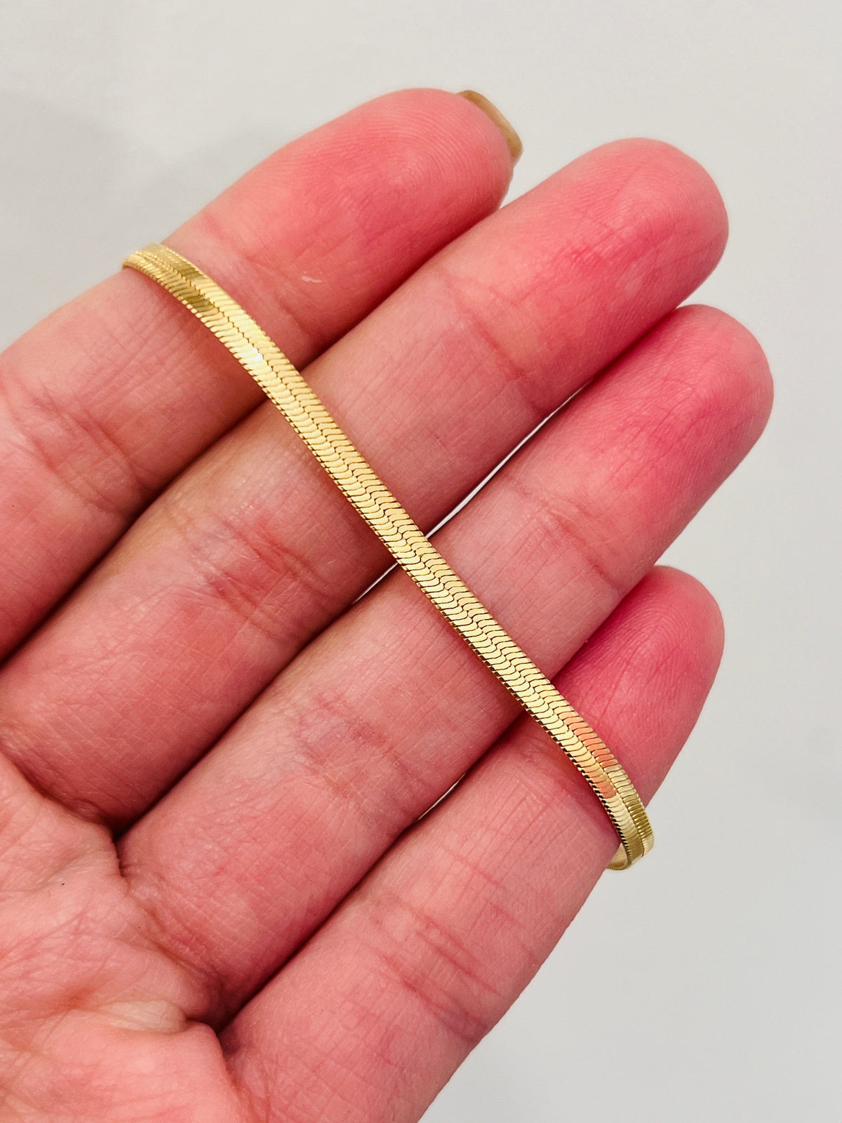 18KT Gold Filled Bracelets, Gold Filled 3mm Herringbone Bracelet | Sleek Flat Chain Statement by HAUS OF MONOGRAM