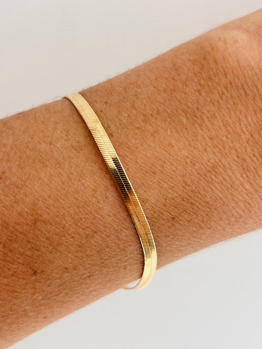 18KT Gold Filled Bracelets, Gold Filled 3mm Herringbone Bracelet | Sleek Flat Chain Statement by HAUS OF MONOGRAM