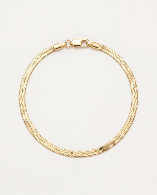 18KT Gold Filled Bracelets, Gold Filled 3mm Herringbone Bracelet | Sleek Flat Chain Statement by HAUS OF MONOGRAM
