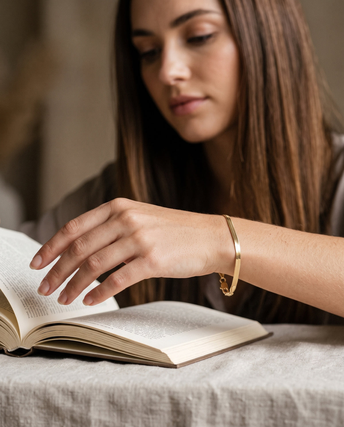 Gold Filled 3mm Herringbone Bracelet worn by a model