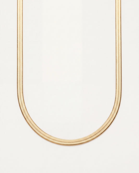 18KT Gold Filled Necklaces, Gold Filled 3mm Herringbone Necklace | Sleek Flat Chain Necklace by HAUS OF MONOGRAM
