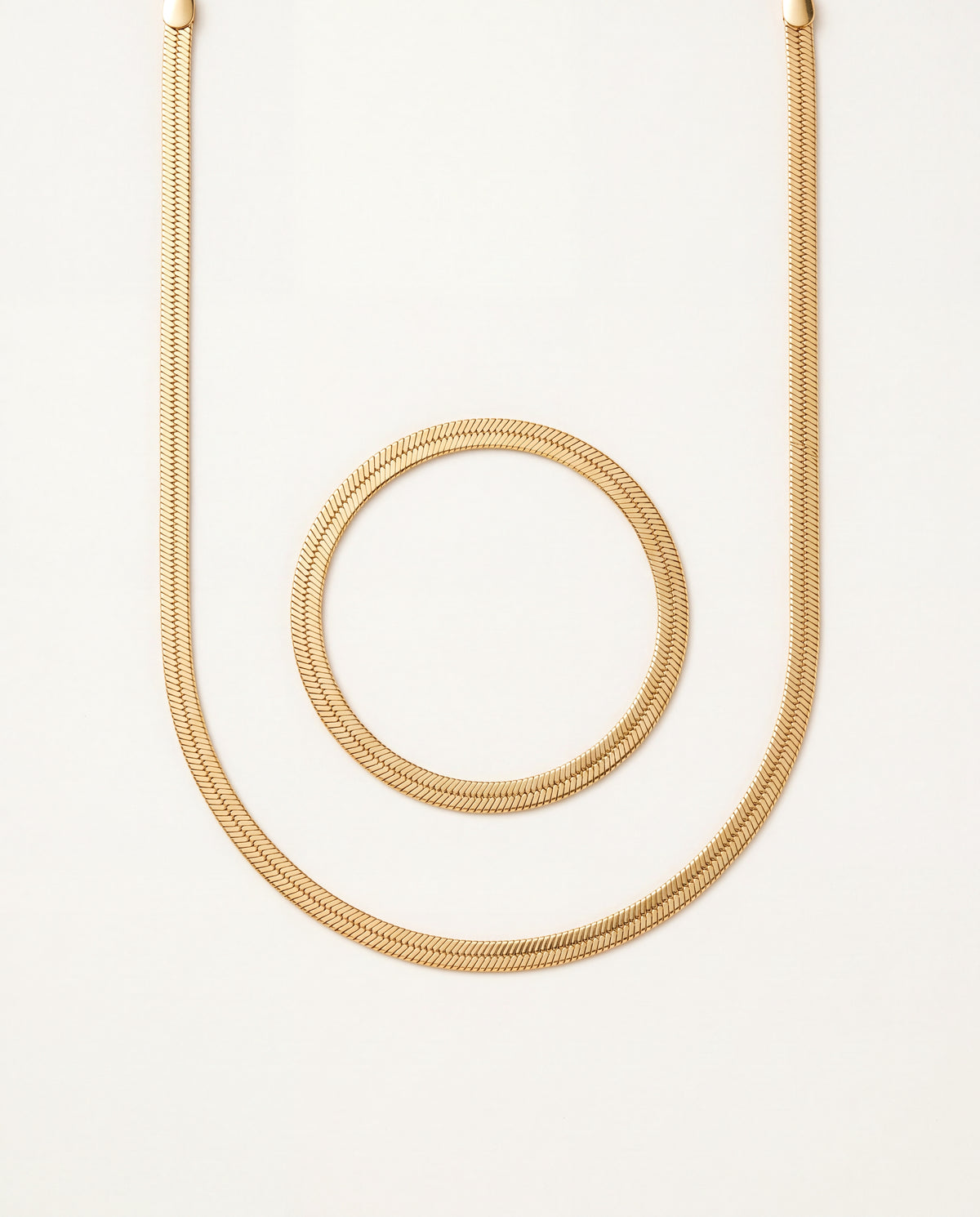 18KT Gold Filled , Gold Filled 3mm Herringbone Set | Necklace & Bracelet Bundle by HAUS OF MONOGRAM