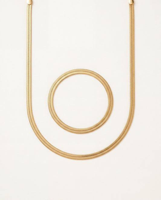 18KT Gold Filled , Gold Filled 3mm Herringbone Set | Necklace & Bracelet Bundle by HAUS OF MONOGRAM