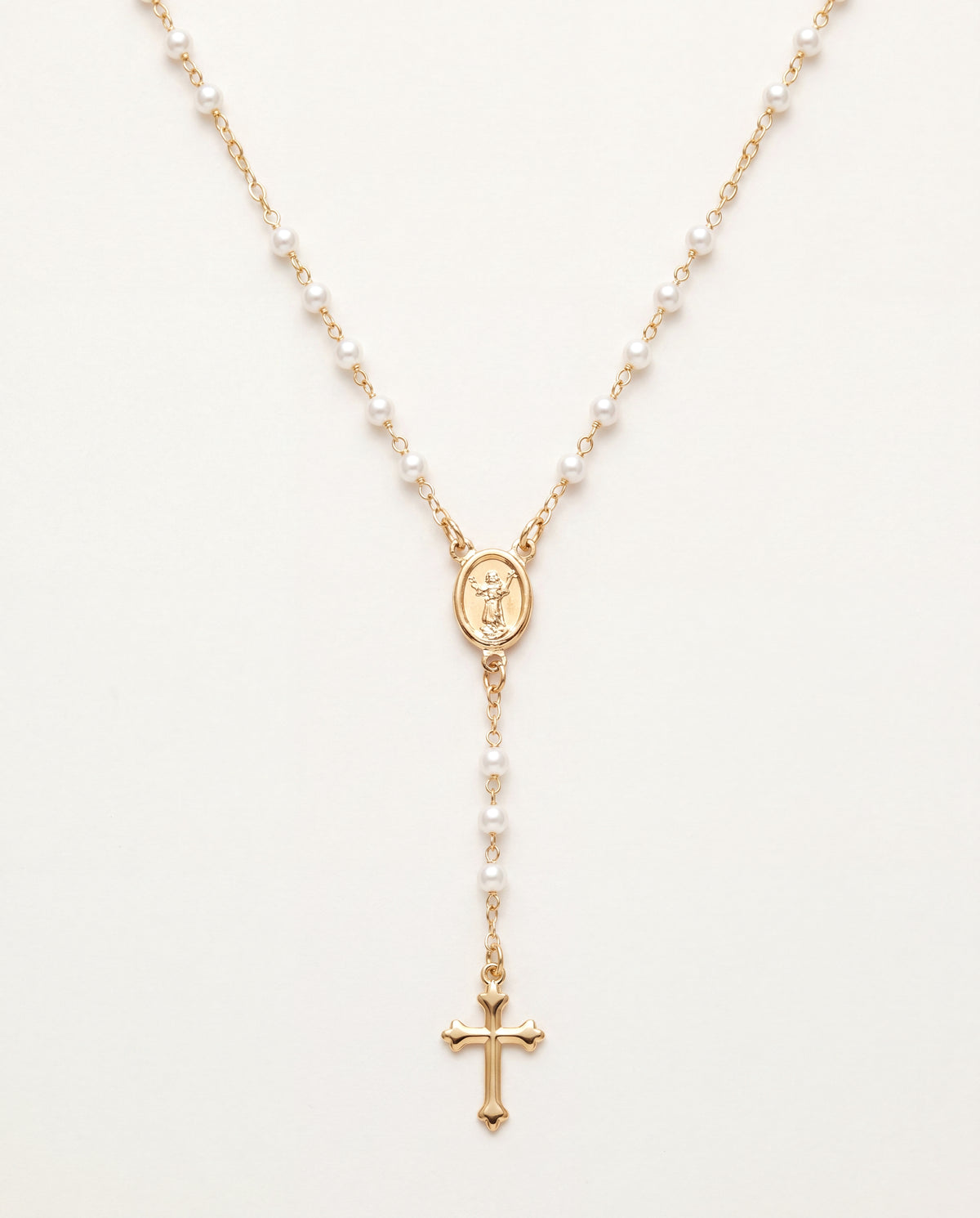 18KT Gold Filled Necklaces, Gold Filled 3mm Pearl Rosary Necklace | Dainty Religious Jewelry by HAUS OF MONOGRAM