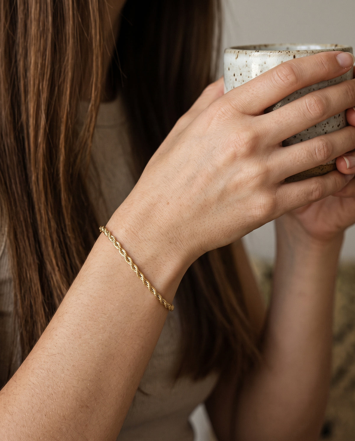 Gold Filled 3mm Rope Bracelet worn by a model