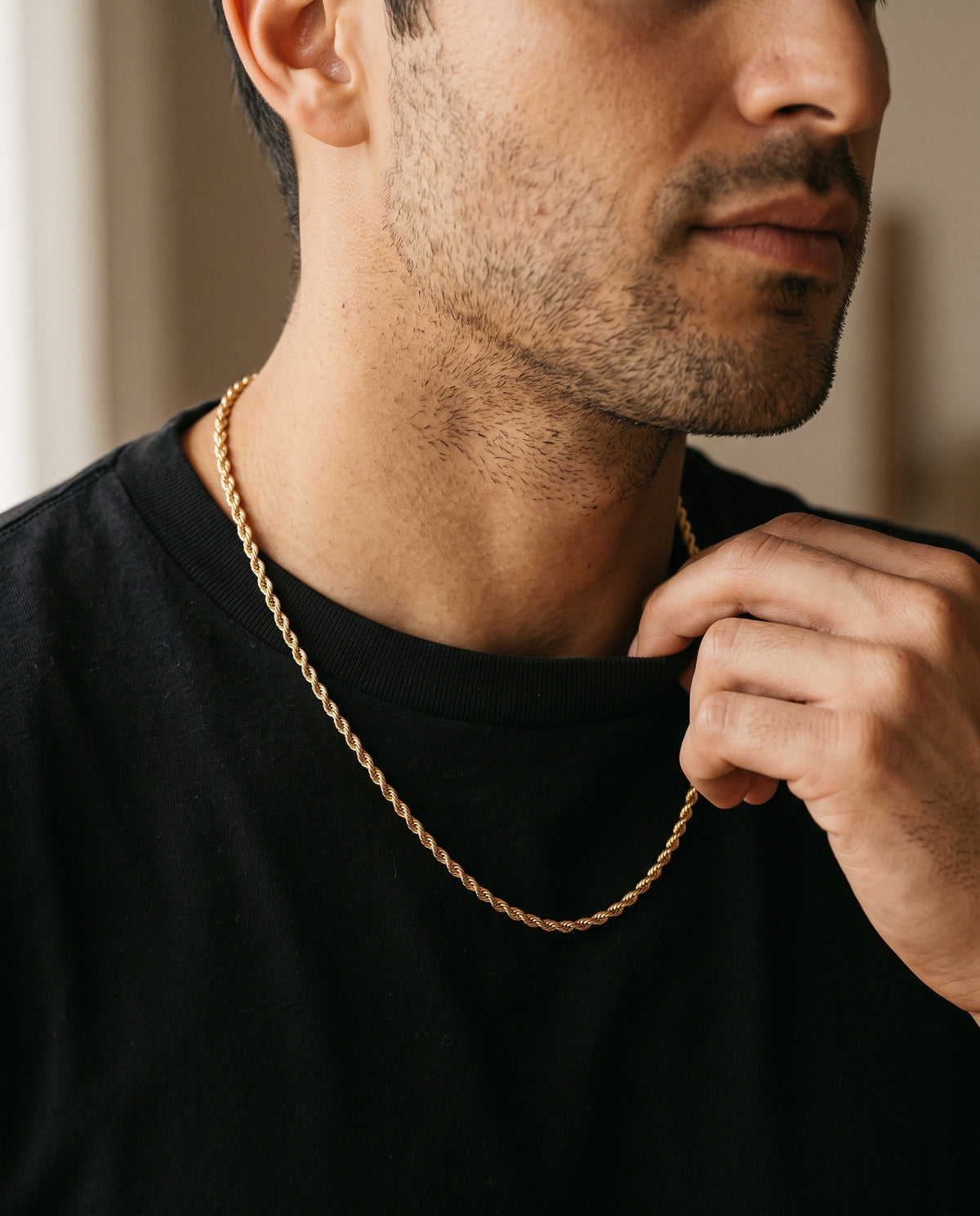 Gold Filled 3mm Rope Chain worn by a model