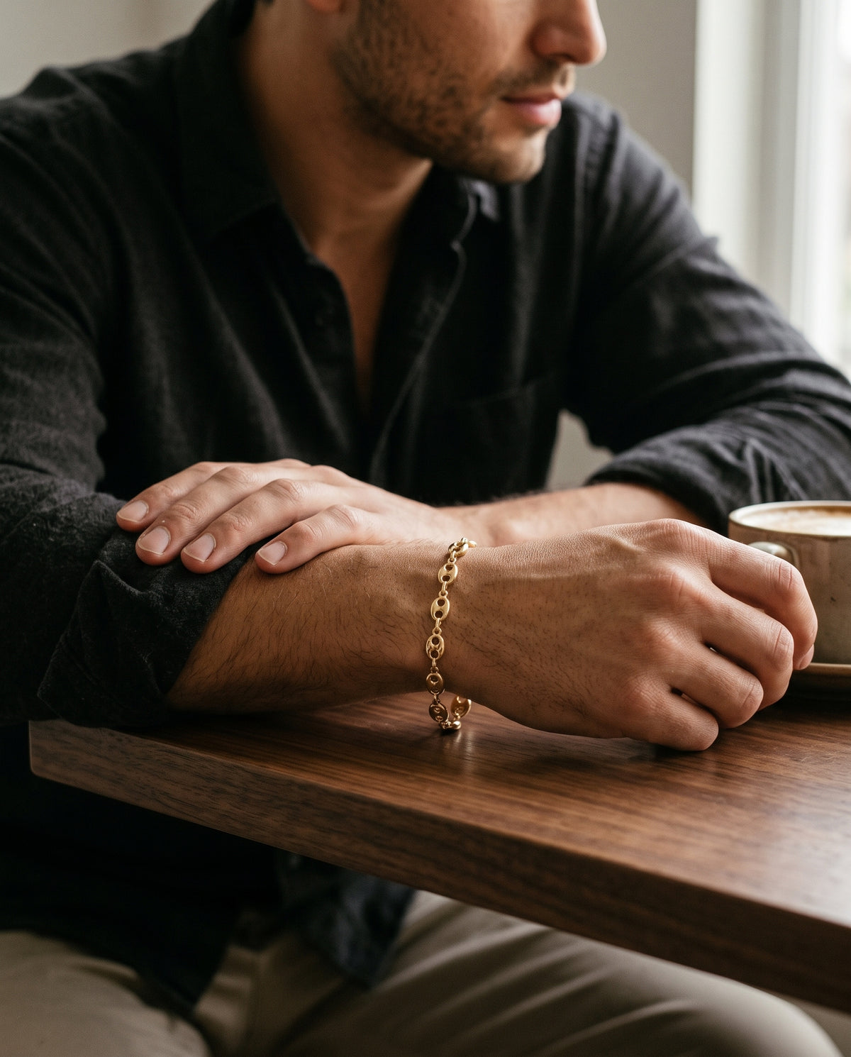 Gold Filled 4.5mm Puff Bracelet worn by a model