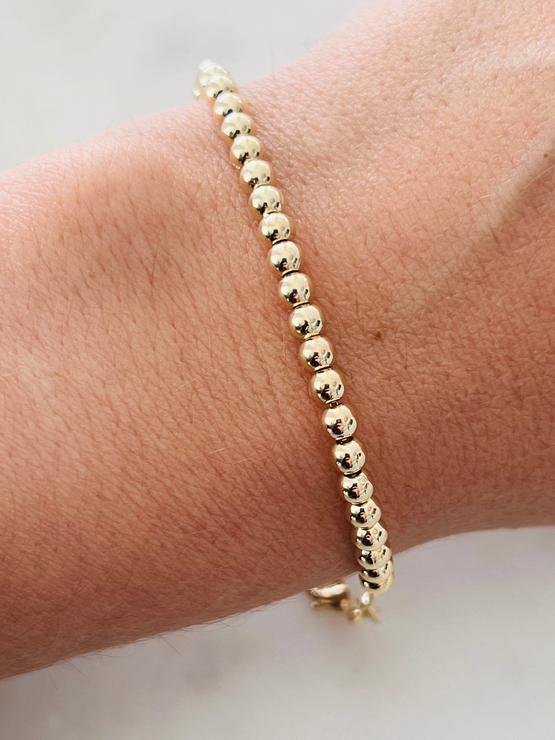 18KT Gold Filled Bracelets, Gold Filled 4mm Beaded Bracelet | Classic Everyday Jewelry by HAUS OF MONOGRAM