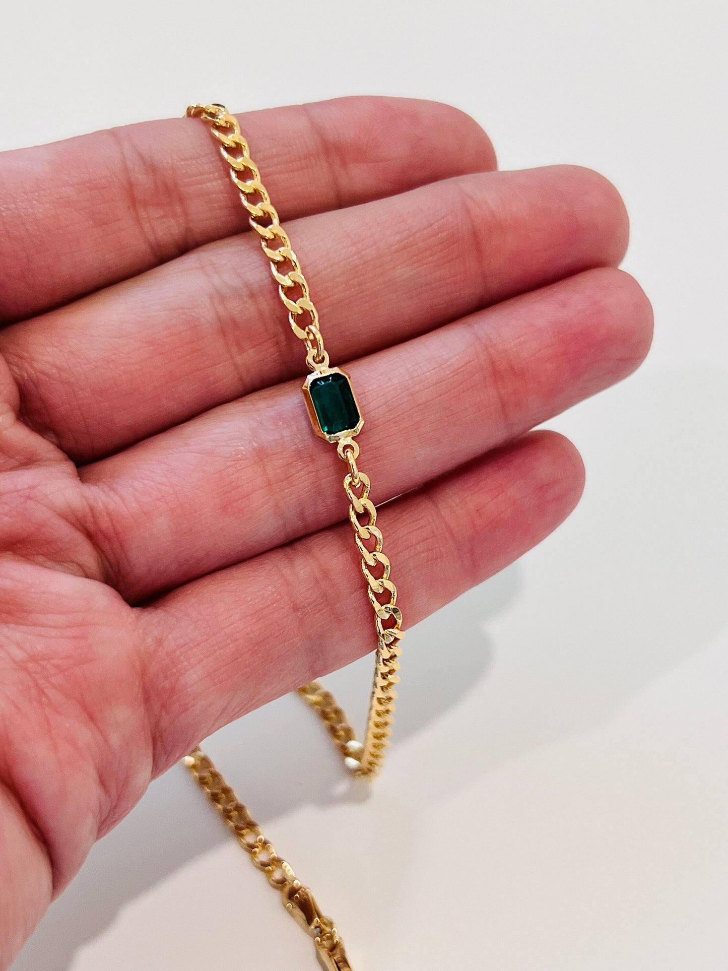 18KT Gold Filled Necklaces, Gold Filled 4mm Curb Gemstone Necklace | Dainty Radiance with a Touch of Color by HAUS OF MONO...