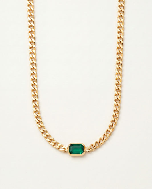 18KT Gold Filled Necklaces, Gold Filled 4mm Curb Gemstone Necklace | Dainty Radiance with a Touch of Color by HAUS OF MONO...