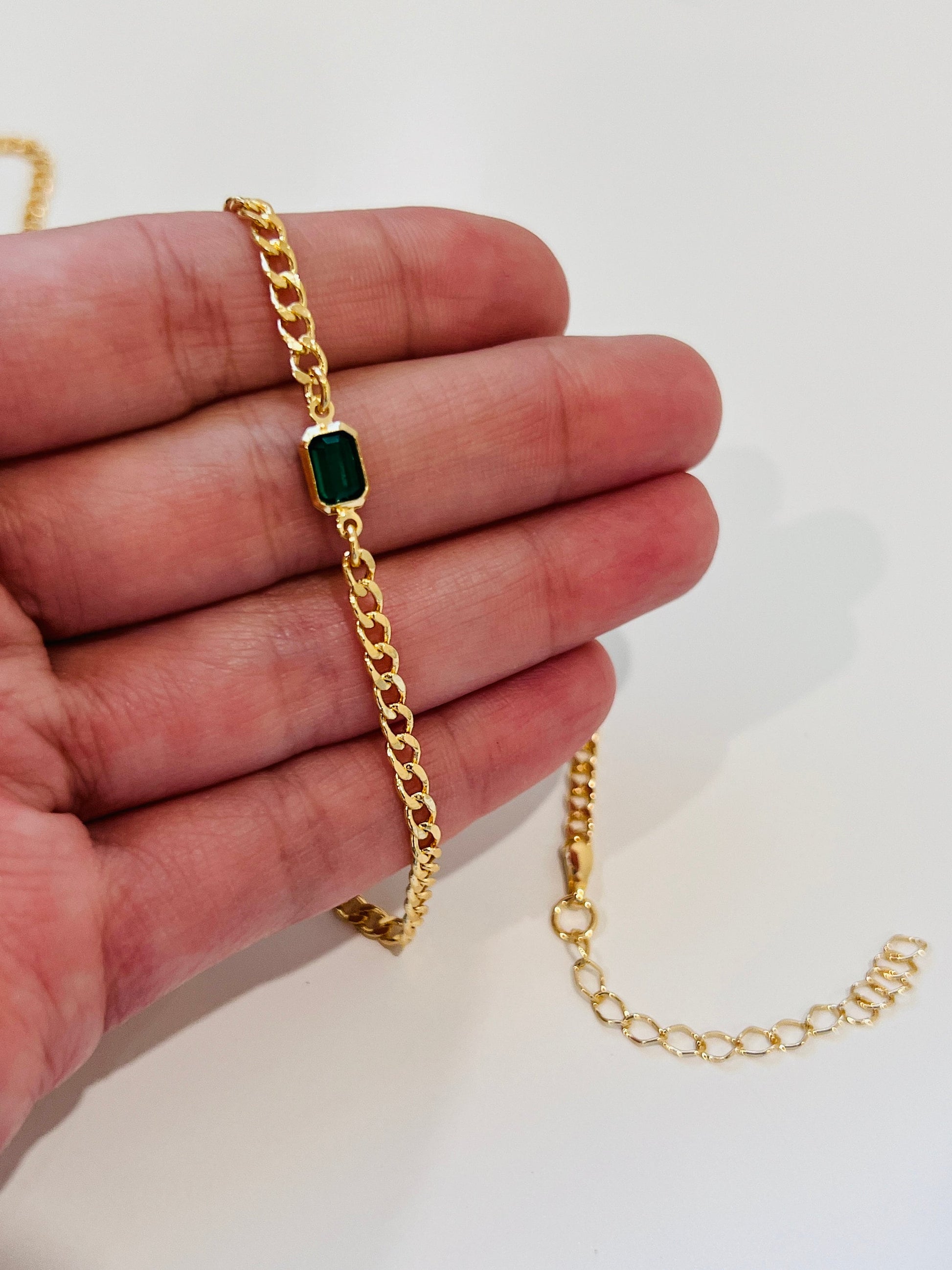 18KT Gold Filled Necklaces, Gold Filled 4mm Curb Gemstone Necklace | Dainty Radiance with a Touch of Color by HAUS OF MONO...