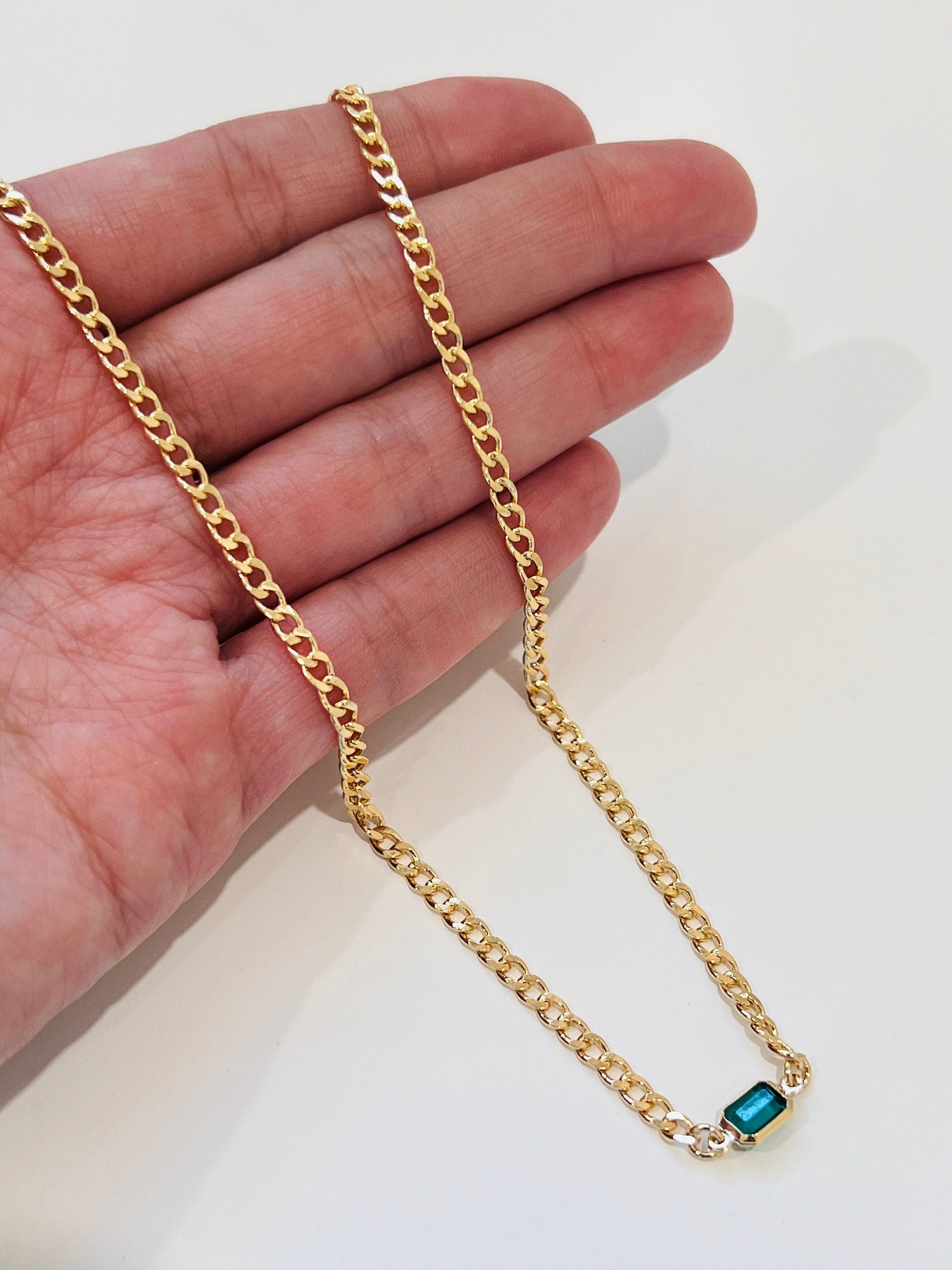 18KT Gold Filled Necklaces, Gold Filled 4mm Curb Gemstone Necklace | Dainty Radiance with a Touch of Color by HAUS OF MONO...