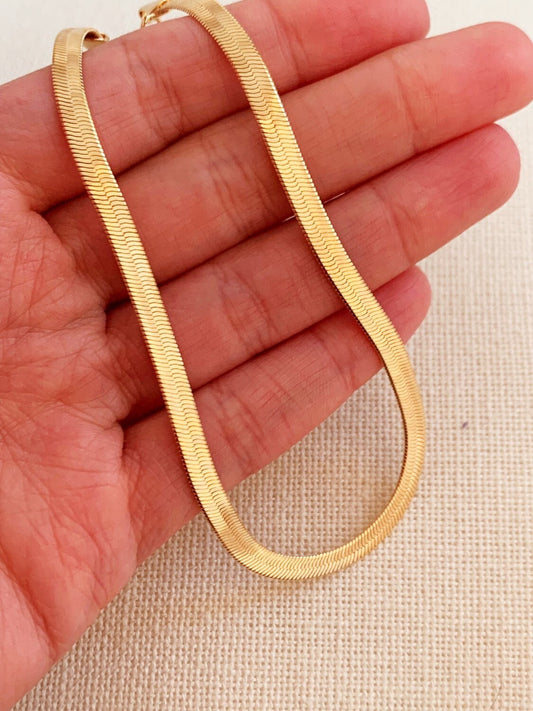 18KT Gold Filled Anklets, Gold Filled 4mm Herringbone Anklet | Sleek Everyday Shine by HAUS OF MONOGRAM