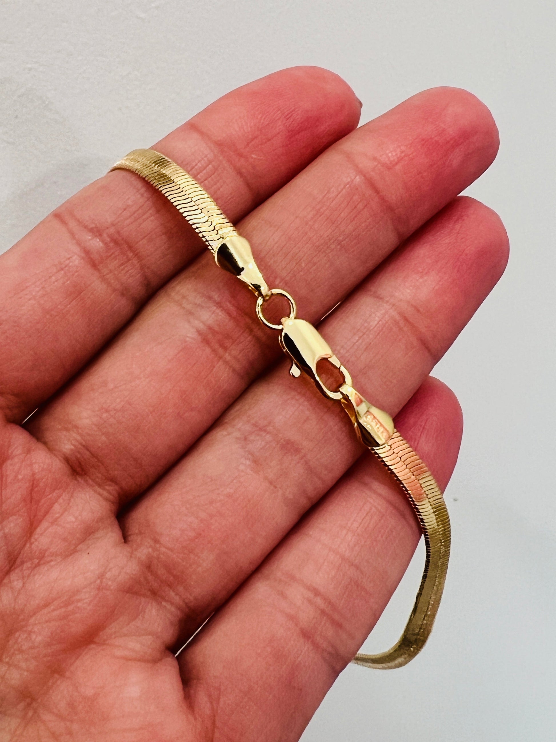 Gold Filled 4mm Herringbone Bracelet | Sleek Wrist Staple in Gold by HAUS OF MONOGRAM - Bracelets, 6", HOM-1-0435-6