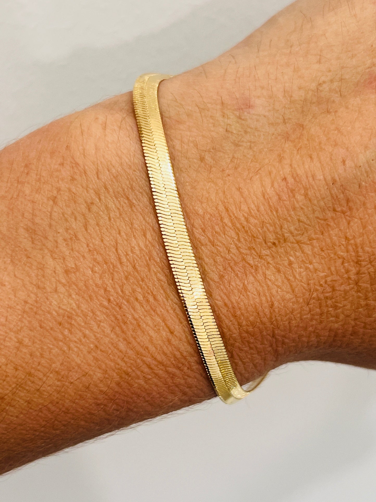 Gold Filled 4mm Herringbone Bracelet | Sleek Wrist Staple in Gold by HAUS OF MONOGRAM - Bracelets, 6", HOM-1-0435-6