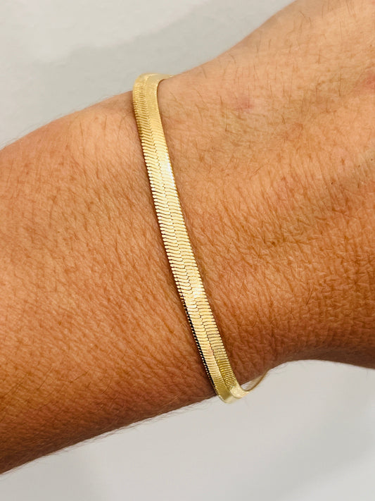 Gold Filled 4mm Herringbone Bracelet | Sleek Wrist Staple in Gold by HAUS OF MONOGRAM - Bracelets, 6", HOM-1-0435-6