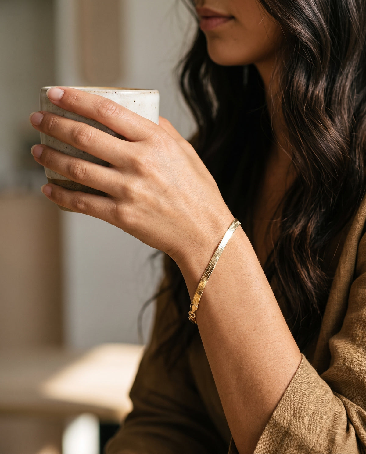 Gold Filled 4mm Herringbone Bracelet worn by a model