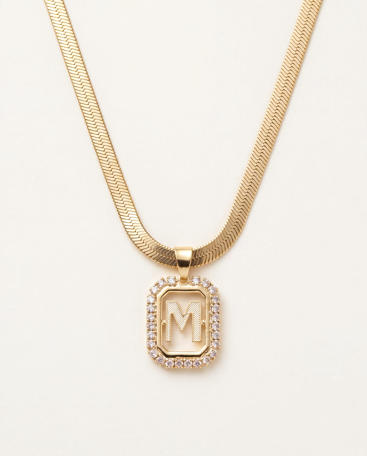 18KT Gold Filled Necklaces, Gold Filled 4mm Herringbone | CZ Initial Personalized Chain by HAUS OF MONOGRAM
