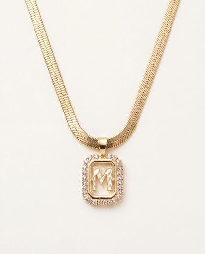 18KT Gold Filled Necklaces, Gold Filled 4mm Herringbone | CZ Initial Personalized Chain by HAUS OF MONOGRAM