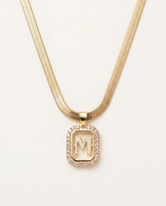 18KT Gold Filled Necklaces, Gold Filled 4mm Herringbone | CZ Initial Personalized Chain by HAUS OF MONOGRAM