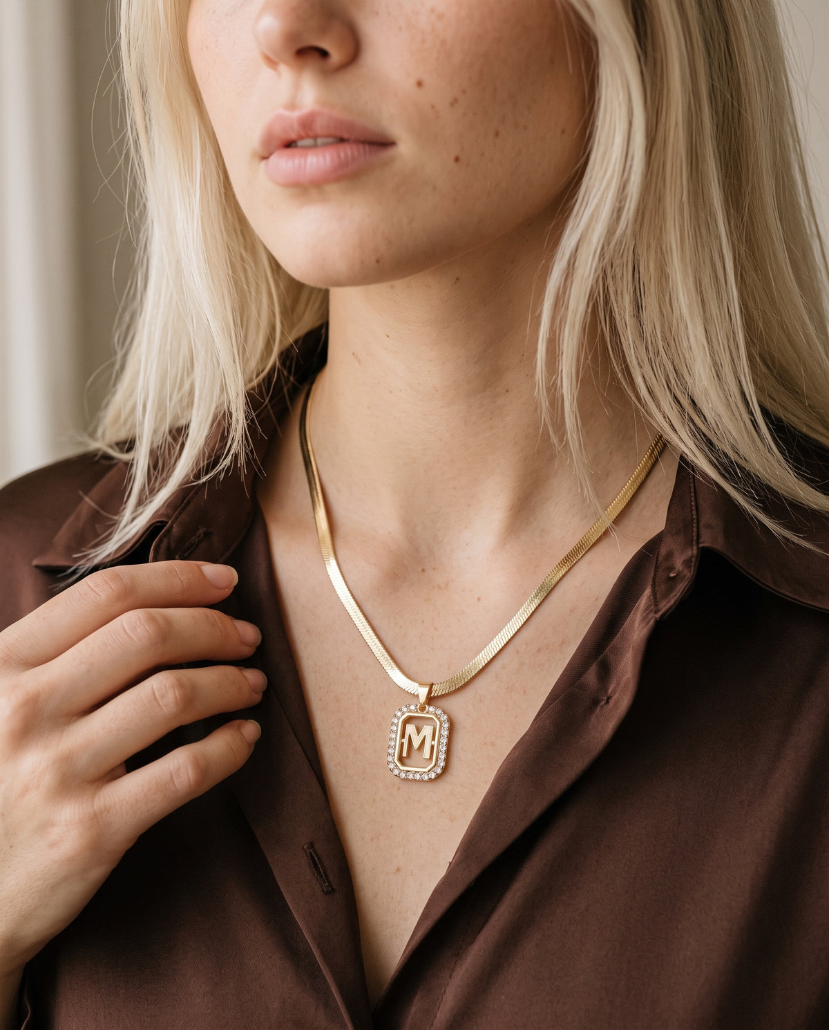 Gold Filled 4mm Herringbone worn by a model