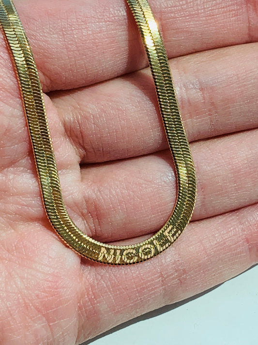 Gold Filled 4mm Herringbone Necklace | Custom Engraved Gift by HAUS OF MONOGRAM