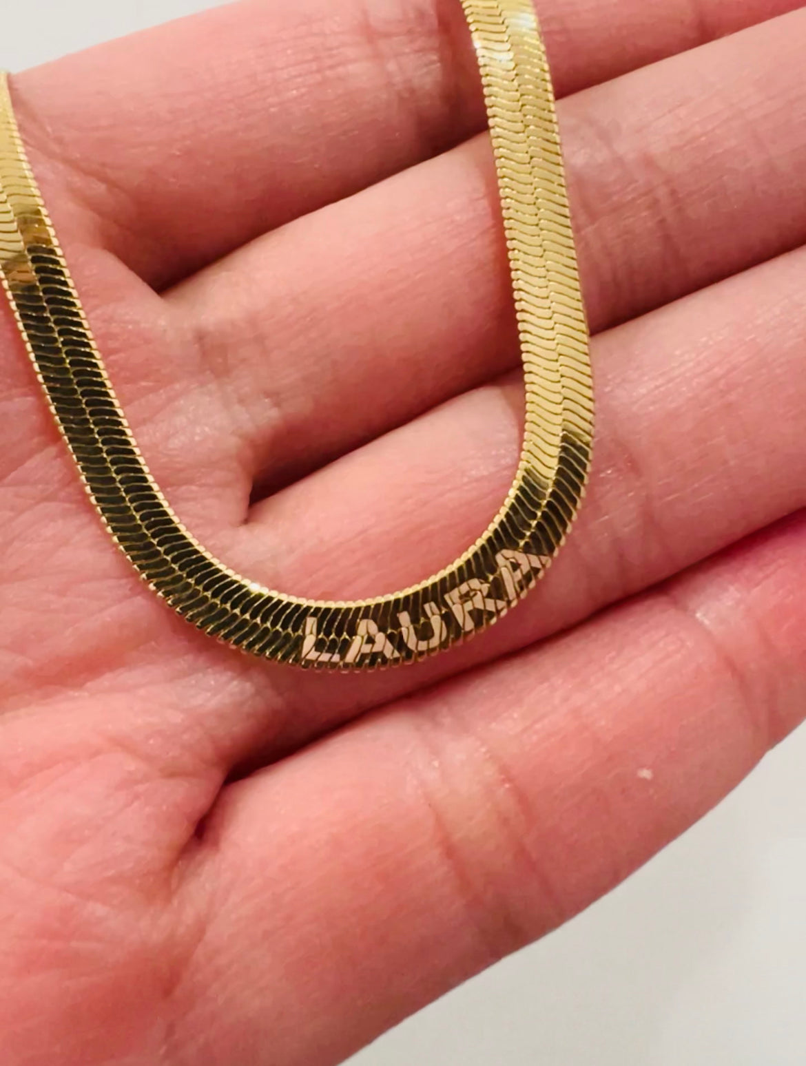 Gold Filled 4mm Herringbone Necklace | Custom Engraved Gift by HAUS OF MONOGRAM