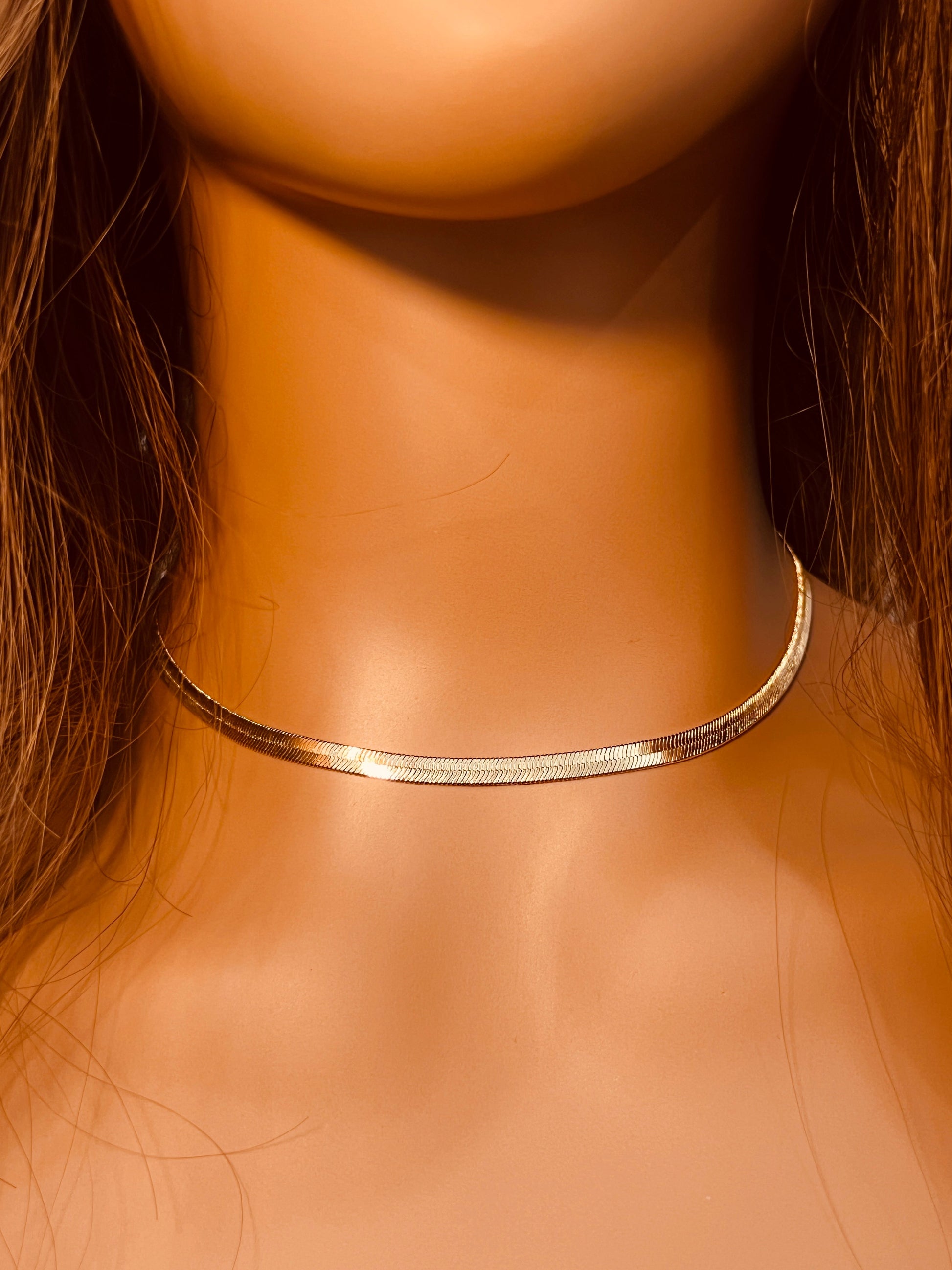 Gold Filled 4mm Herringbone Necklace | Flat Snake Chain Layering Jewelry by HAUS OF MONOGRAM - Necklaces, 14", HOM-1-1619