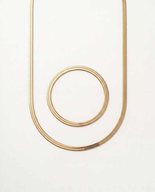18KT Gold Filled , Gold Filled 4mm Herringbone Set | Necklace & Bracelet Bundle by HAUS OF MONOGRAM