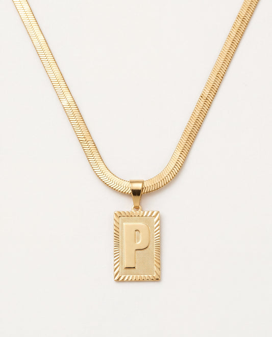 18KT Gold Filled Necklaces, Gold Filled 4mm Initial Necklace | Personalized Herringbone by HAUS OF MONOGRAM