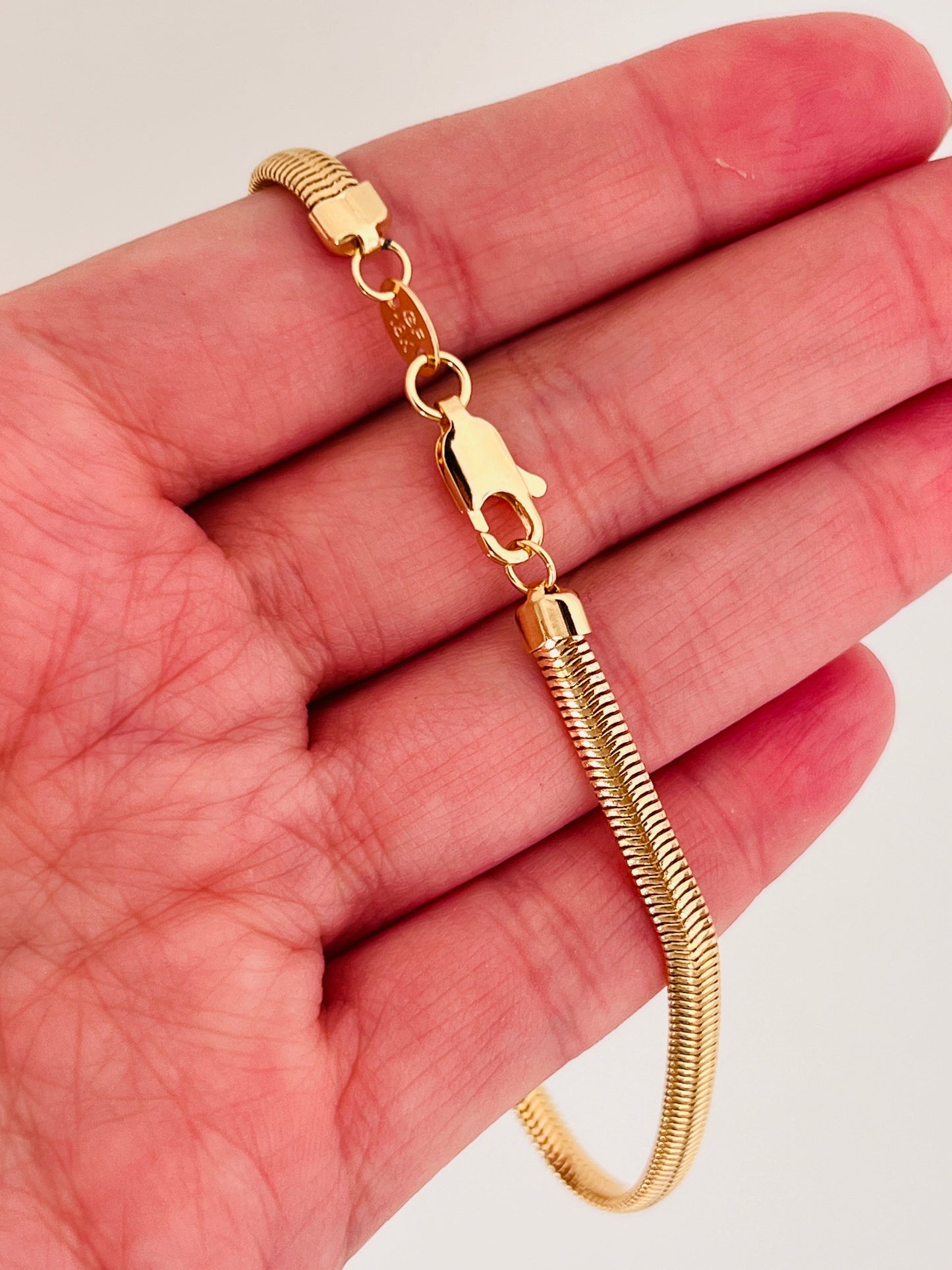 Gold Filled 4mm Magic Herringbone Bracelet | Sleek Shine, Timeless Elegance by HAUS OF MONOGRAM - Bracelets, 7", HOM-1-0475-7