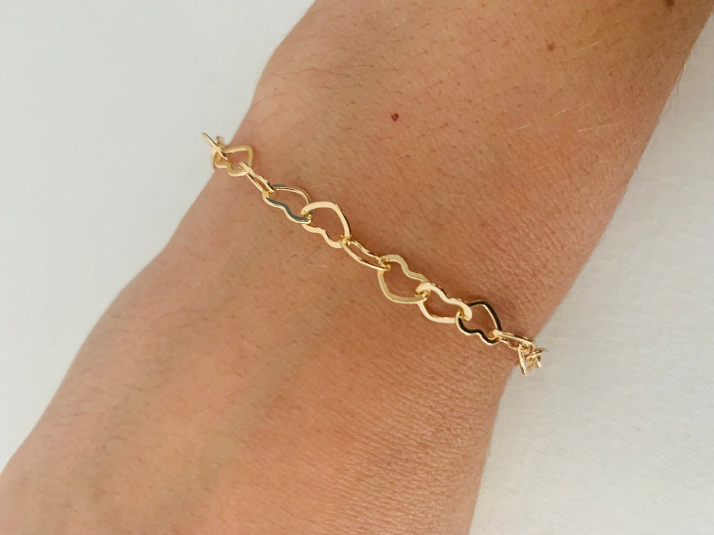 18KT Gold Filled Bracelets, Gold Filled 5mm Heart Bracelet | Dainty Romantic Link Chain by HAUS OF MONOGRAM