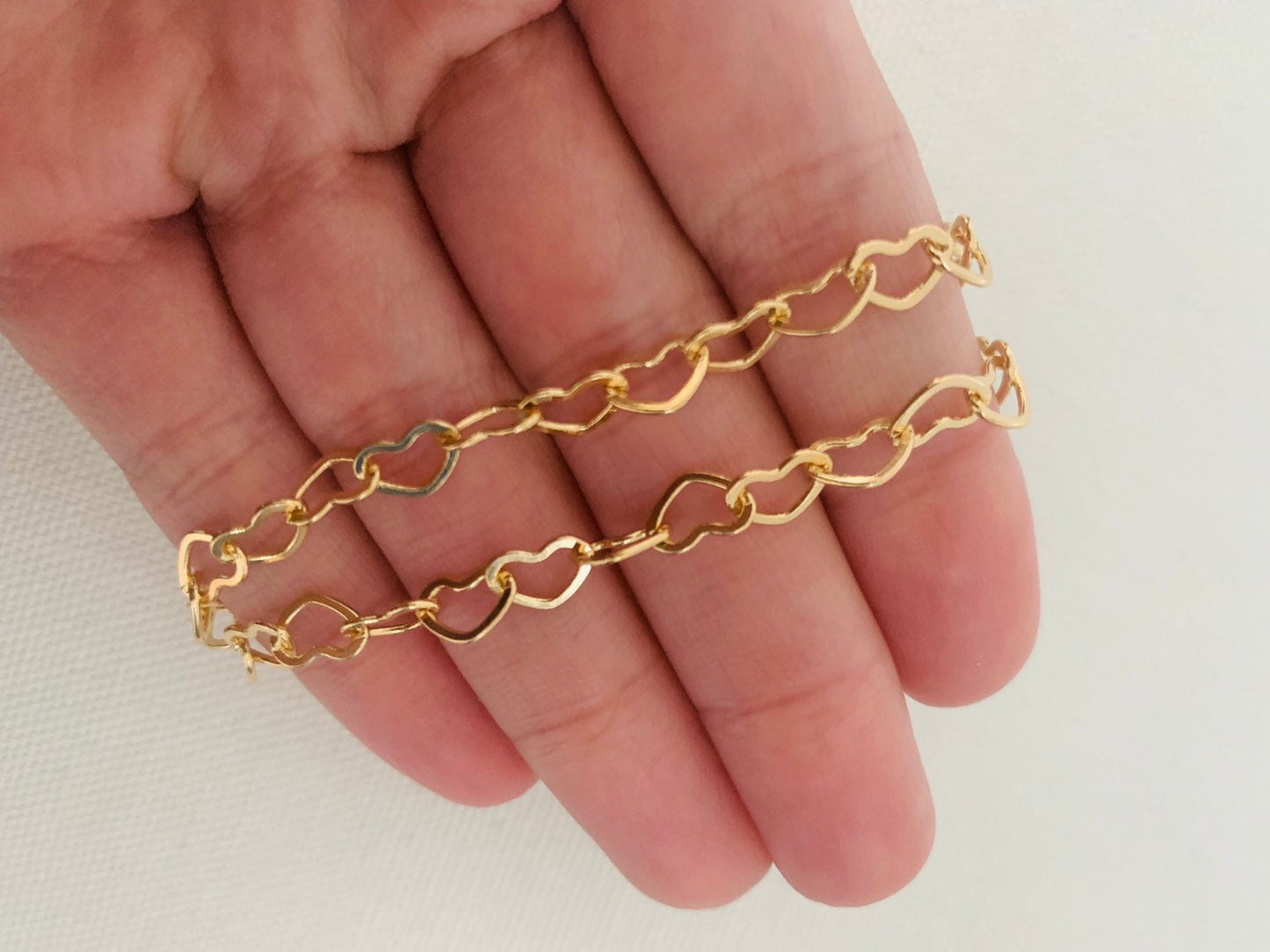 18KT Gold Filled Bracelets, Gold Filled 5mm Heart Bracelet | Dainty Romantic Link Chain by HAUS OF MONOGRAM