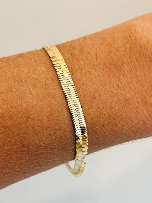 18KT Gold Filled Bracelets, Gold Filled 5mm Herringbone Bracelet | Sleek Everyday Statement by HAUS OF MONOGRAM