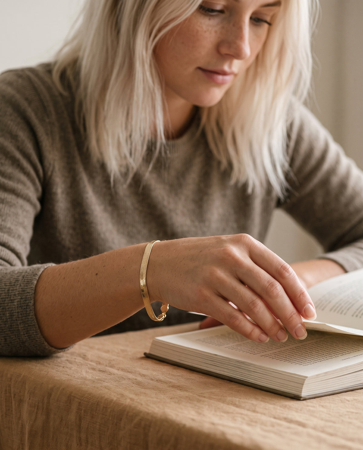 Gold Filled 5mm Herringbone Bracelet worn by a model