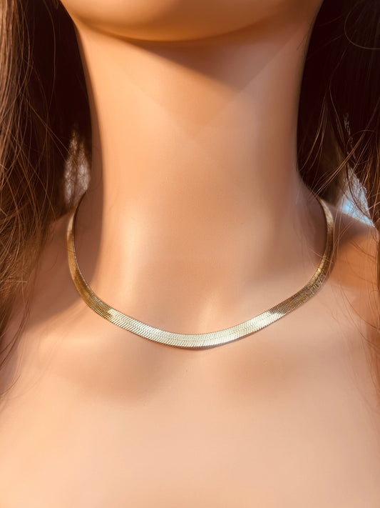 Gold Filled 5mm Herringbone Necklace | Flat Gold Statement Chain by HAUS OF MONOGRAM - Necklaces, 14", HOM-1-1542-5MM