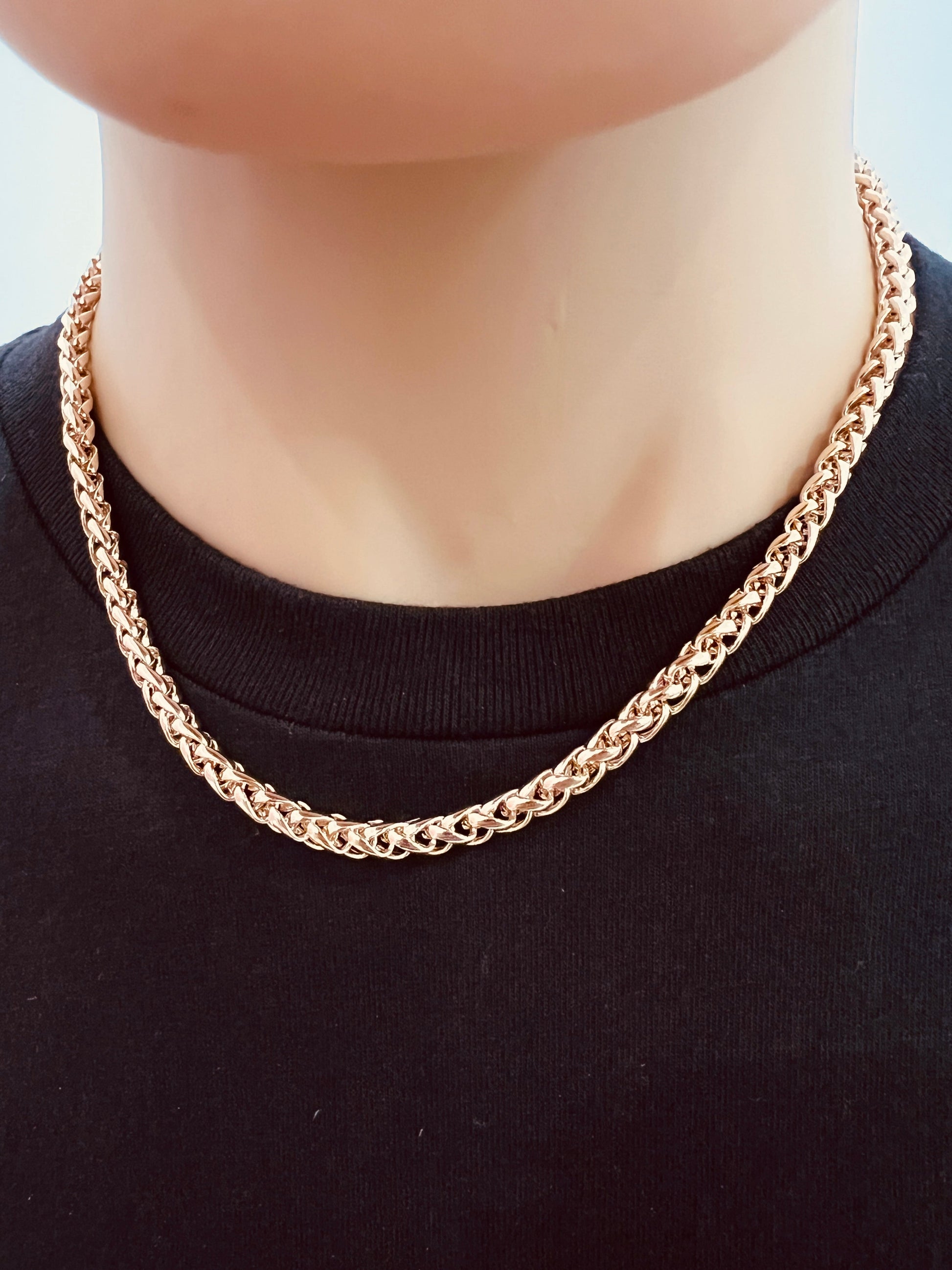 18KT Gold Filled Necklaces, Gold Filled 5mm Wheat Chain Necklace | Bold Everyday Staple by HAUS OF MONOGRAM