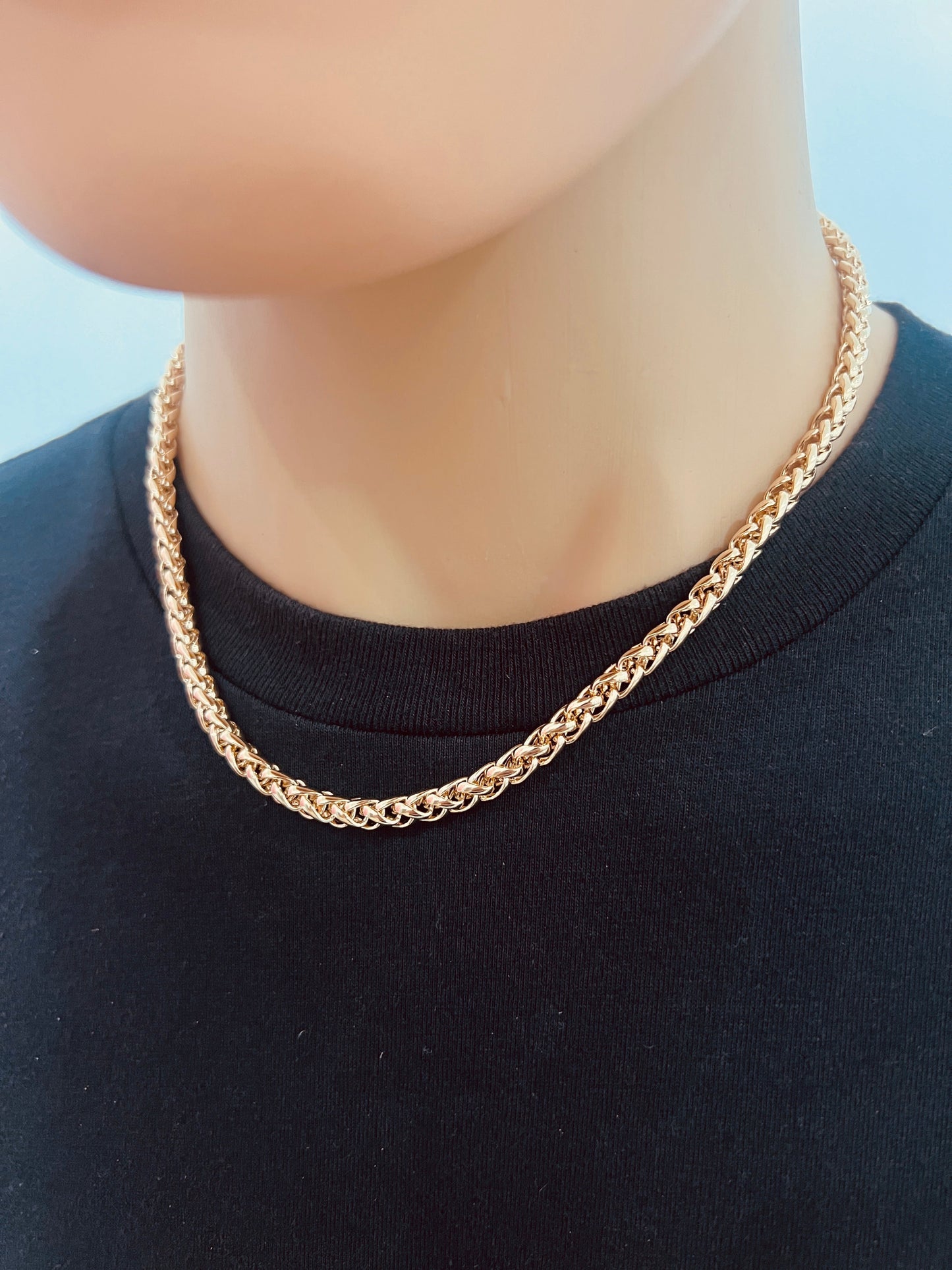 18KT Gold Filled Necklaces, Gold Filled 5mm Wheat Chain Necklace | Bold Everyday Staple by HAUS OF MONOGRAM
